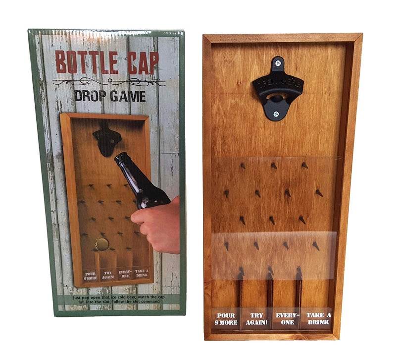 Dondor Tic Tac Toe Shot Glass Drinking Game, Beer Bottle Opener Cap Game, His & Hers Wine Cork & Beer Cap Shadow Box (BOTTLE CAP DROP) - Image 1